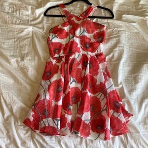 Red and white floral kids dress. Size 12
